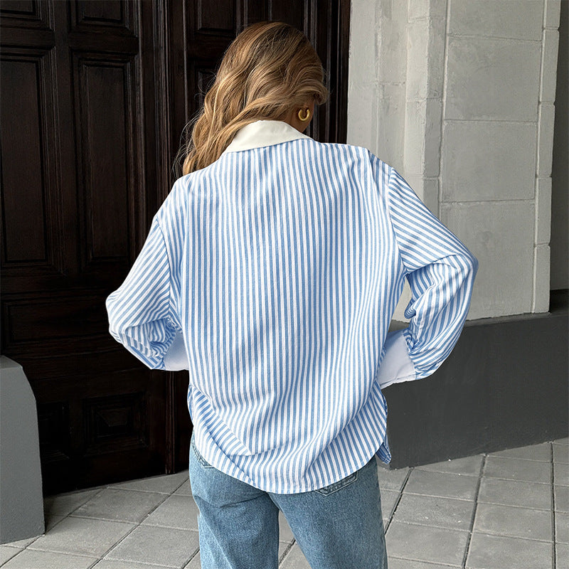 Damen Sportliche Bluse mit Streifen und Taschen R&B