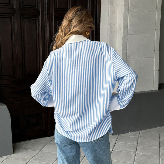 Damen Sportliche Bluse mit Streifen und Taschen R&B