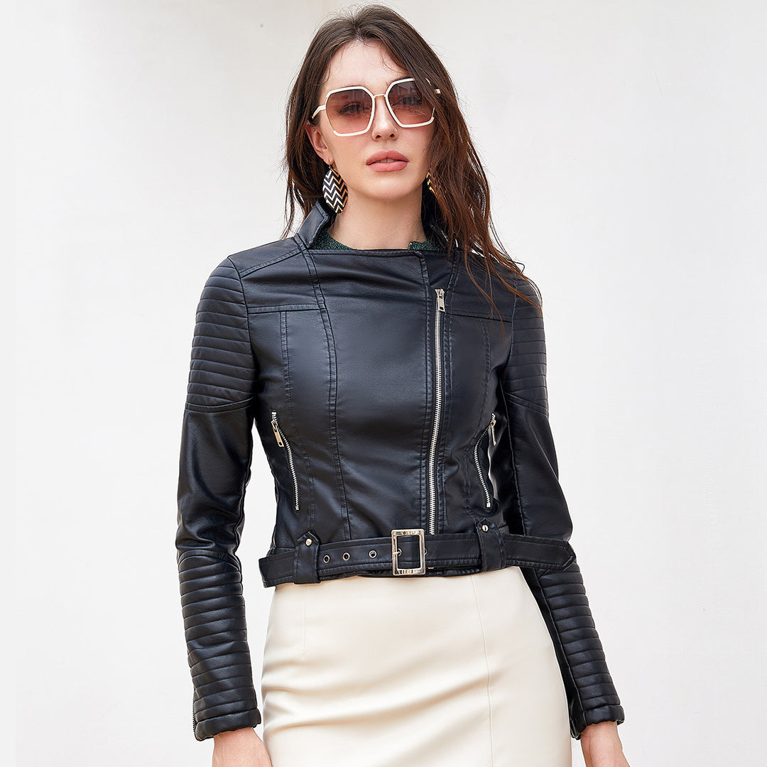 Damen modische Bikerjacke mit stylischem Steppmuster und attraktiven Reißverschlussdetails R&B