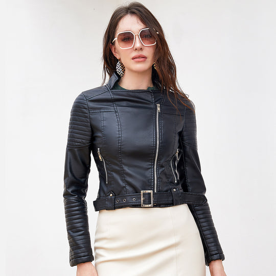 Damen modische Bikerjacke mit stylischem Steppmuster und attraktiven Reißverschlussdetails R&B