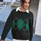 Damen Grobstrickpullover mit modernem Karomuster und lässigem Oversized-Schnitt
