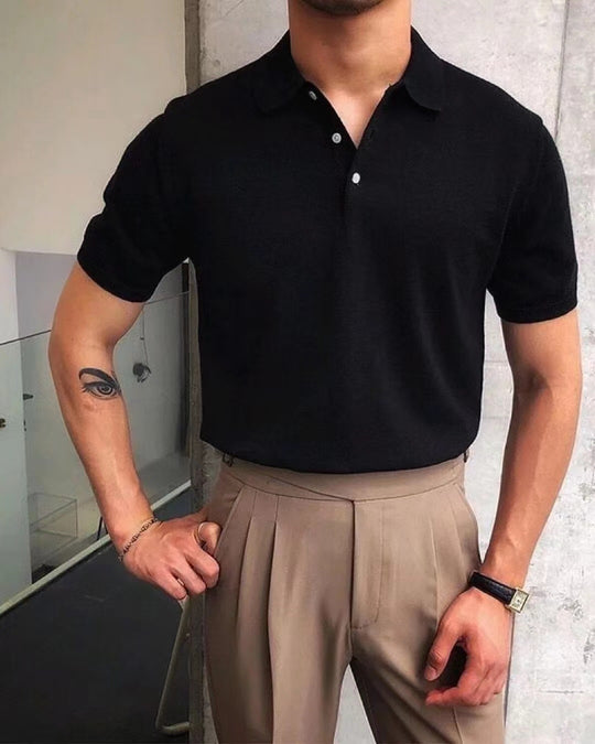 Herren nan Premium-Feinstrick-Poloshirt mit offenem Hemdkragen und dezenter Knopfleiste R&B