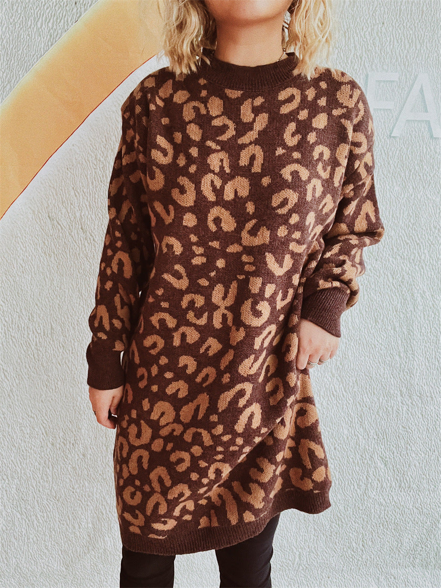 Damen Grobstrickkleid im modernen Leopardenmuster R&B