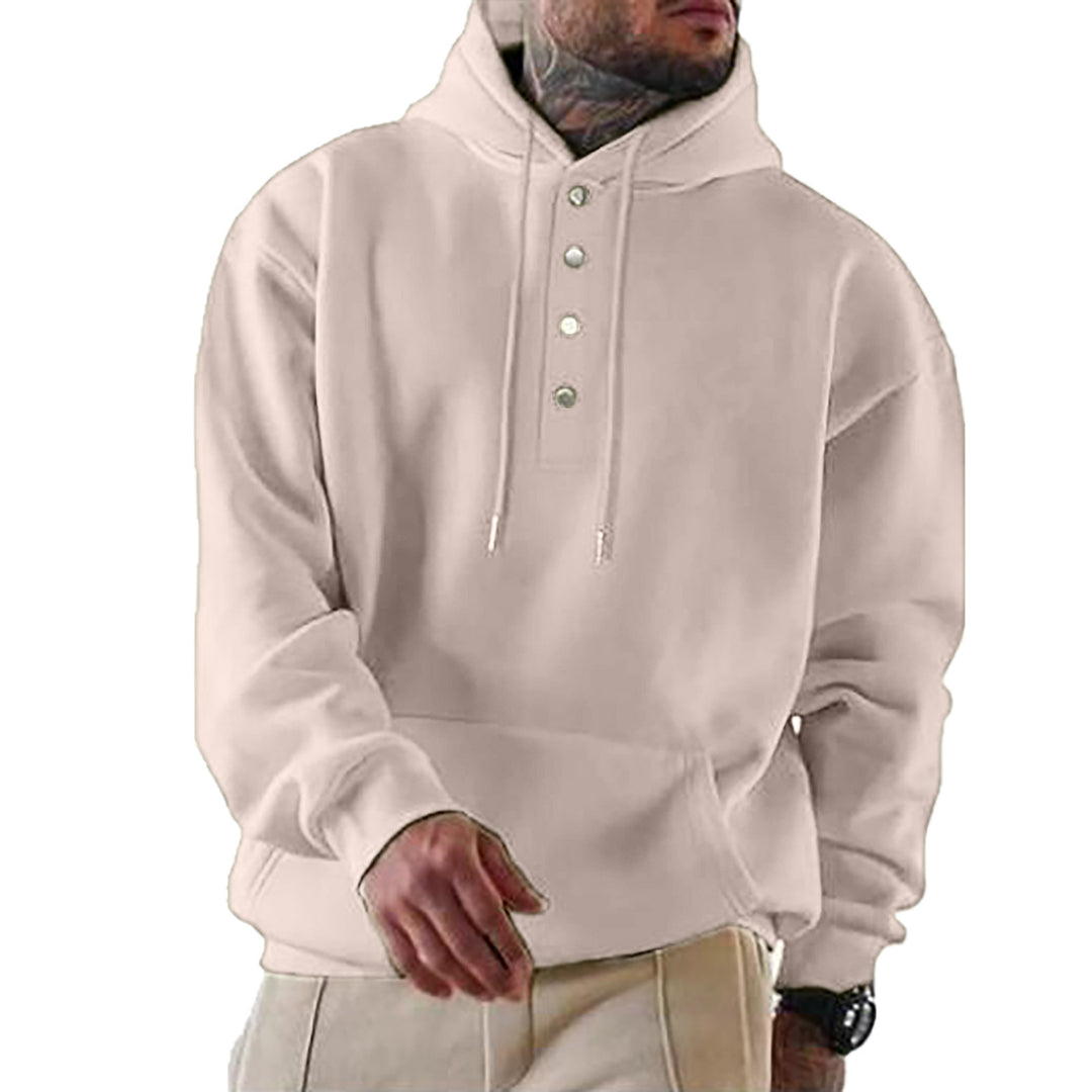 Herren Kapuzenpullover mit modischem Knopfverschluss und praktischer Kängurutasche R&B