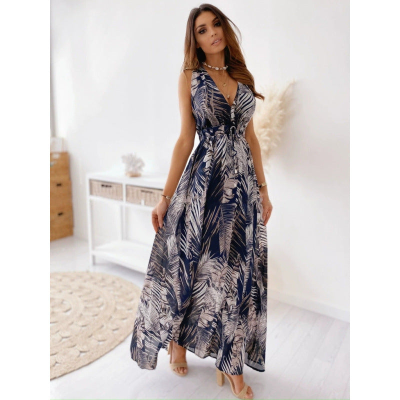 Damen Maxikleid mit floralen Mustern und tailliertem Oberteil R&B
