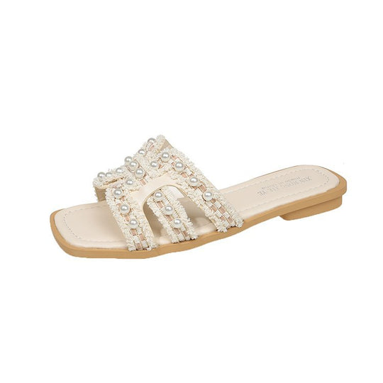 Damen elegante Mules mit Perlenverzierung R&B
