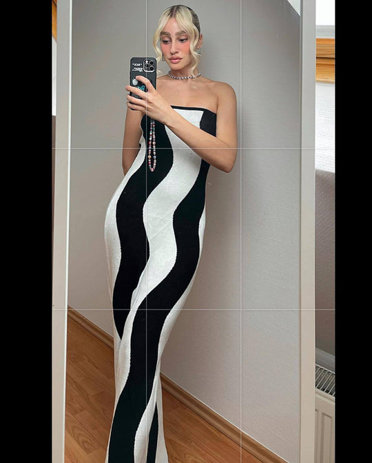 Damen Figurbetontes Bandage-Maxikleid mit Wellenmuster R&B