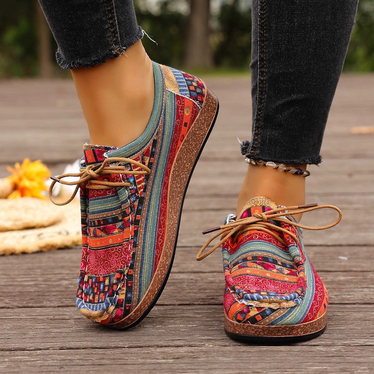 Damen modische Schnürschuhe mit floralem Muster und komfortabler Sohle R&B