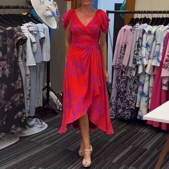 Damen nan Wickel-Midikleid mit gerafftem Oberteil, Puffärmeln und asymmetrischem Wasserfallsaum R&B