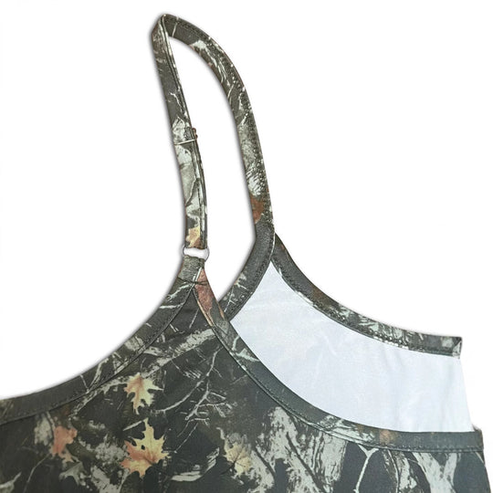 Damen Crop Top mit modischem Camouflage-Muster und feinen Spaghetti-Trägern R&B