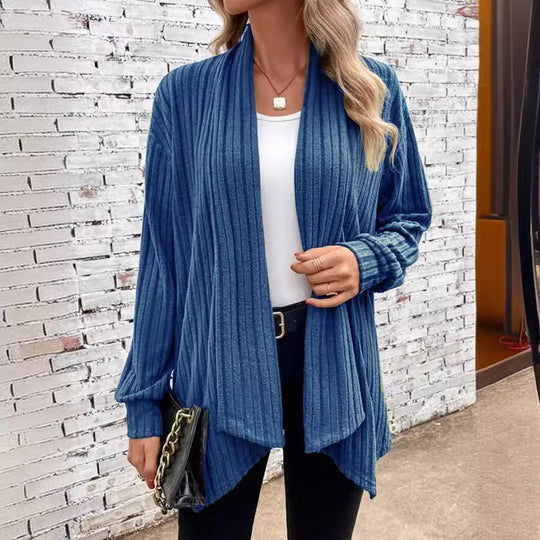Damen offener Strickcardigan mit vertikalen Streifen R&B