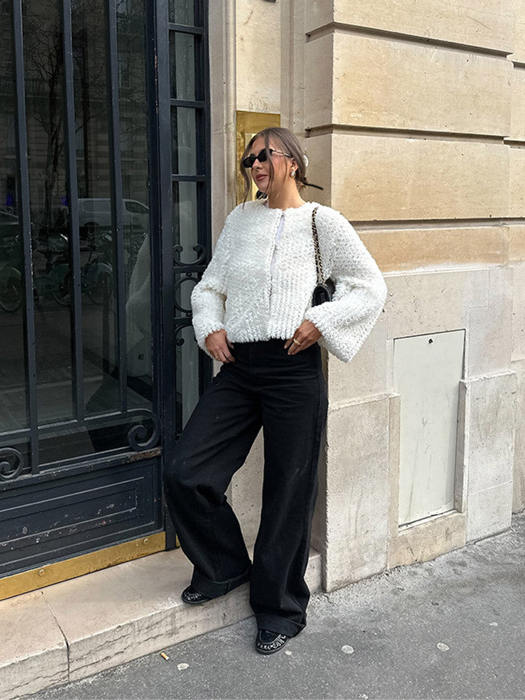Damen kuschelige Teddyjacke mit weiten Ärmeln und stylischem Schnitt R&B
