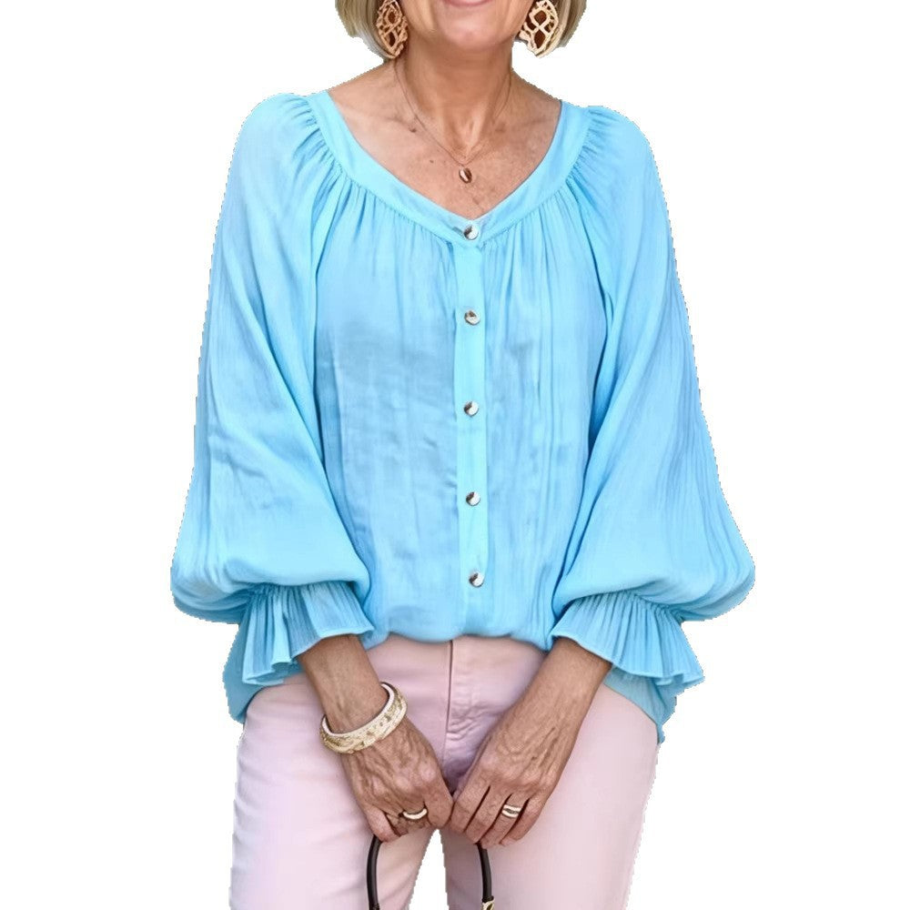 Damen Elegantes Blusenshirt mit Rüschenärmeln und Knopfleiste R&B