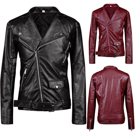 Herren Weiche Lederjacke mit asymmetrischem Reißverschluss