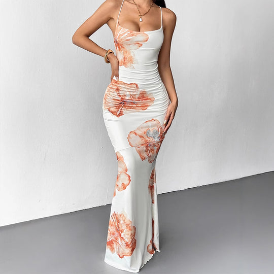 Damen Maxikleid mit zarten floralen Akzenten und schimmerndem Stoff R&B