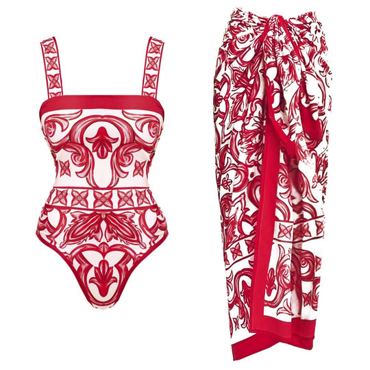 Damen Einteiler Badeanzug mit kunstvollem floralem Design R&B
