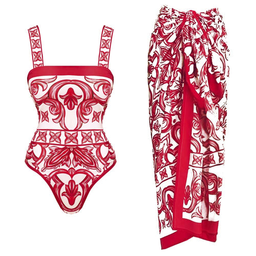 Damen Einteiler Badeanzug mit kunstvollem floralem Design R&B