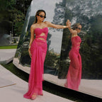 Damen Elegantes trägerloses Maxikleid mit raffinierten Drapierungen und transparenter Optik R&B