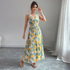 Damen Maxikleid mit geometrischem Design und tailliertem Schnitt R&B