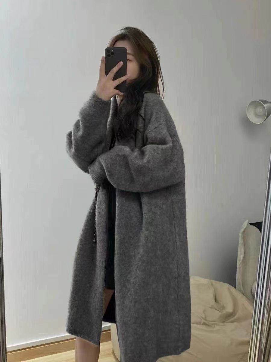 Damen langärmliger Strickcardigan aus weichem Material mit offenen Kanten R&B
