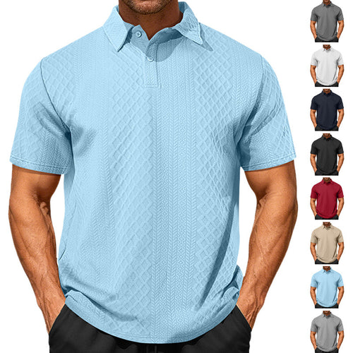 Herren nan texturiertes Jacquard-Poloshirt kurzärmelig schmaler Schnitt mit Polokragen R&B