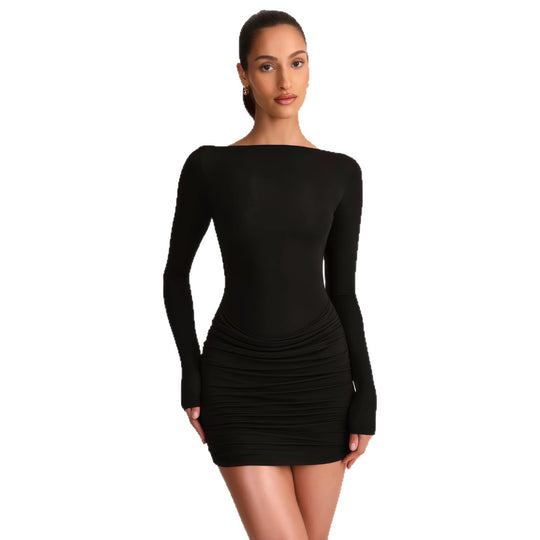 Damen Figurumspielendes Minikleid mit schulterfreiem Design und eleganter Drapierung R&B
