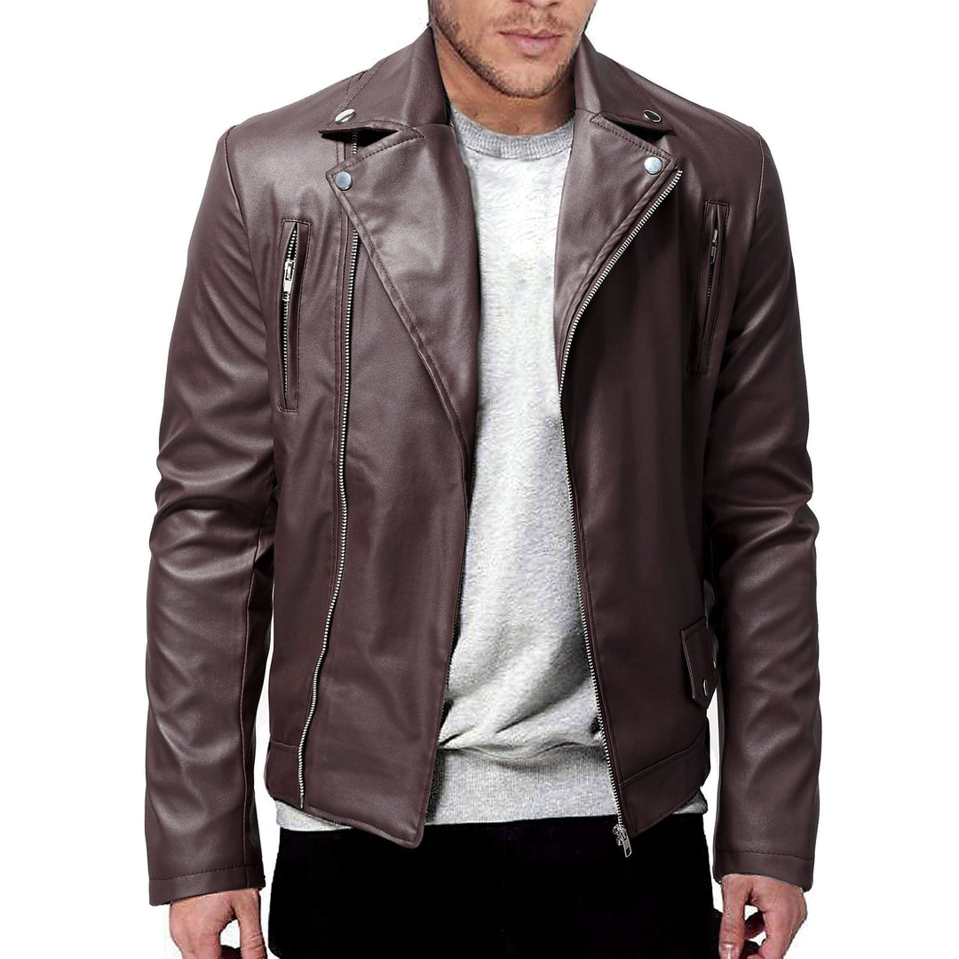 Herren Kunstleder Bikerjacke mit Utility-Taschen