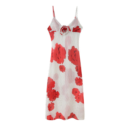 Damen Spaghettiträger Kleid mit floralem Print und Rüschen-Details R&B