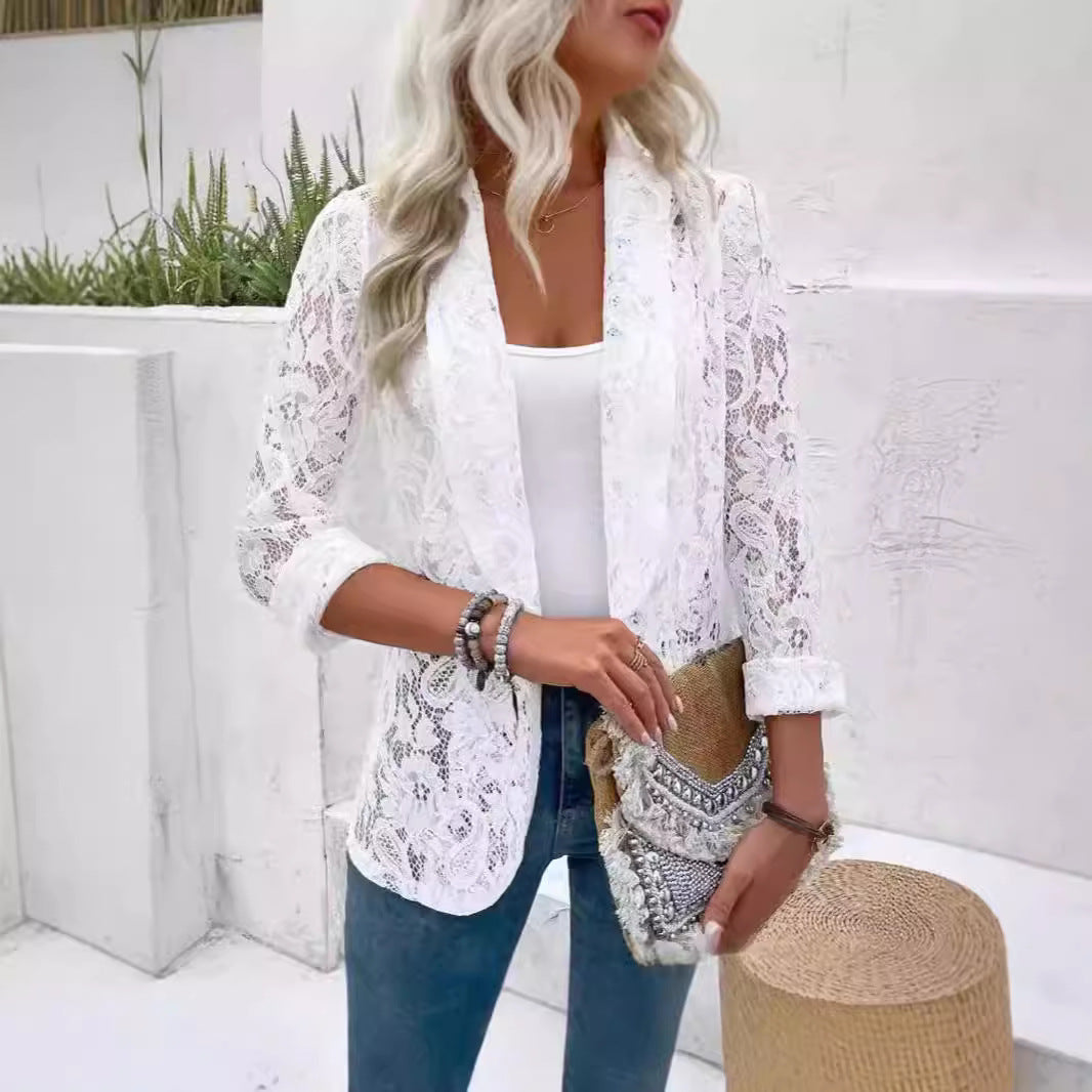 Damen elegante Spitzenjacke mit lässigem Schnitt R&B