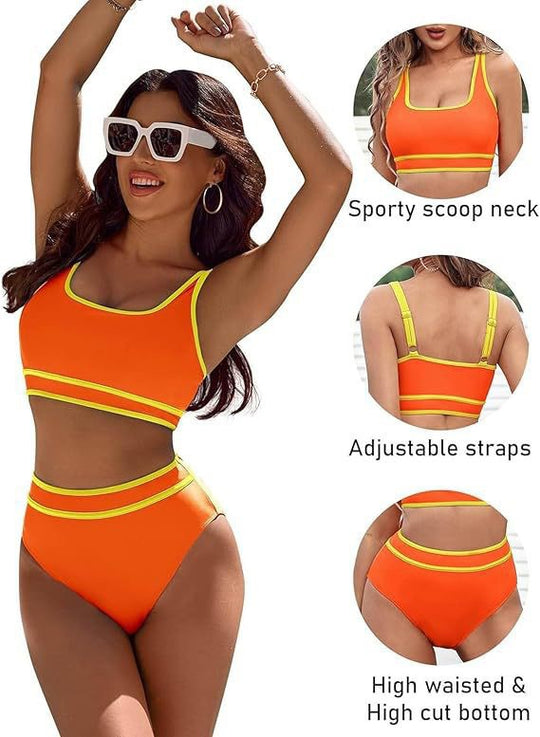 Damen Sportives Bikini-Set mit hohem Bund R&B