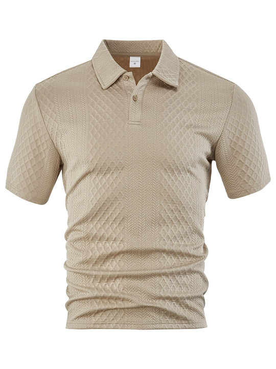 Herren nan texturiertes Jacquard-Poloshirt kurzärmelig schmaler Schnitt mit Polokragen R&B