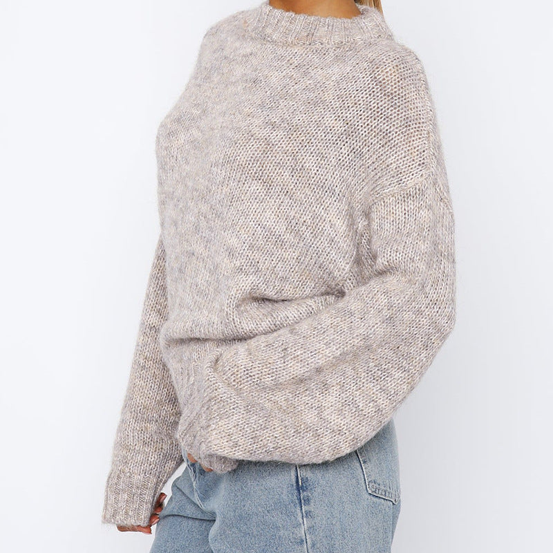 Damen Modischer Strickpullover mit weitem Schnitt und Stehkragen R&B