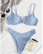 Damen Push-Up Bikini mit rippierter Textur und verstellbaren Trägern R&B