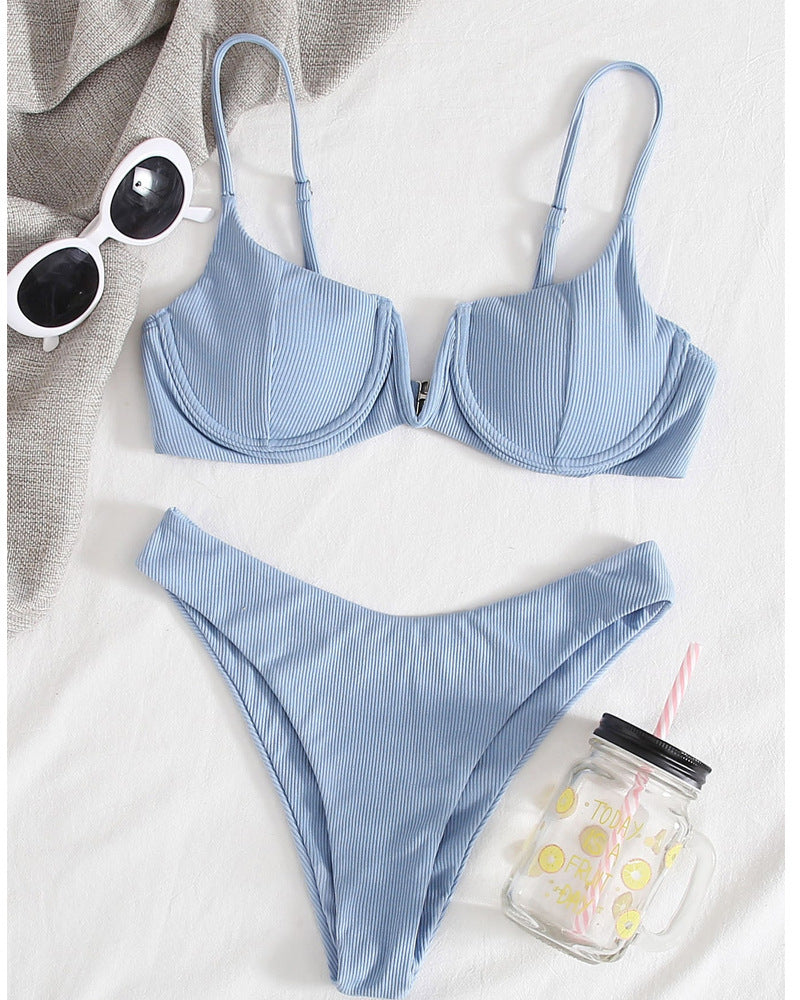 Damen Push-Up Bikini mit rippierter Textur und verstellbaren Trägern R&B