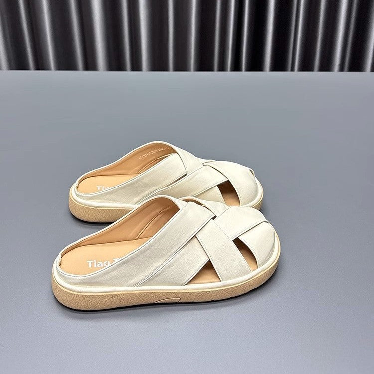 Damen bequeme Slipper mit elegantem Kreuzdesign und rutschfester Sohle R&B