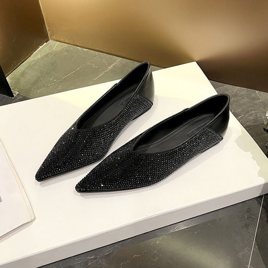 Damen elegante spitze Ballerinas mit glitzerndem Strassdesign R&B