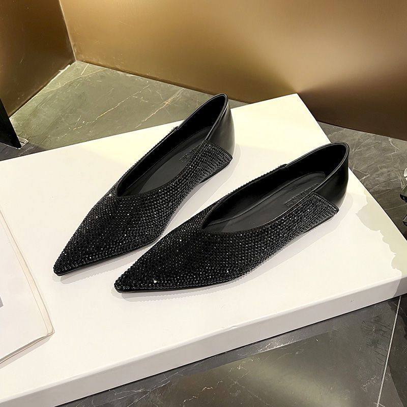 Damen elegante spitze Ballerinas mit glitzerndem Strassdesign R&B