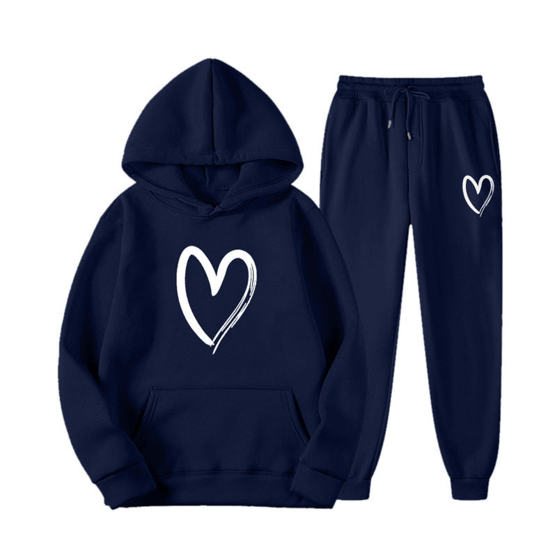 Damen Sweatsuit mit Kängurutasche und herzförmigem Print R&B