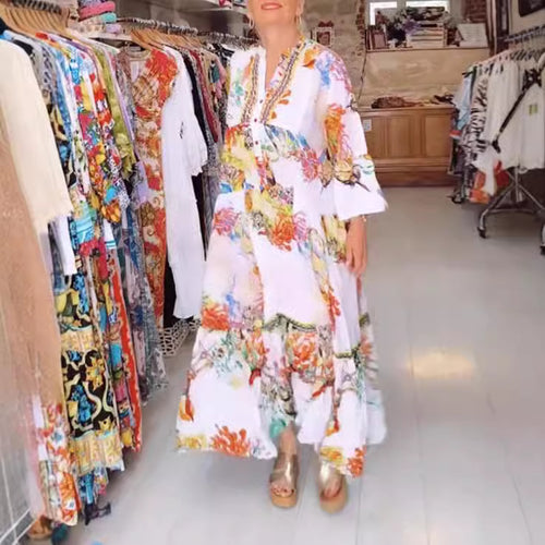 Damen Maxi-Kleid mit buntem Blumendruck Heidi-Mode