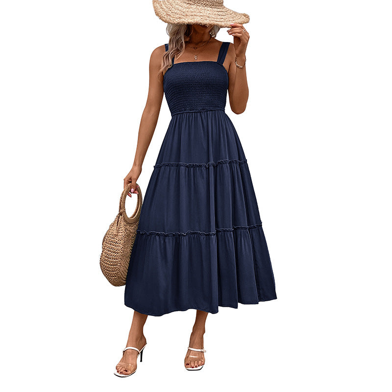 Damen Midikleid mit elastischem Oberteil und fließendem Rock R&B