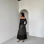 Damen nan schulterfreies Spitzenmidikleid mit feiner floraler Spitze, gefütterter Innenlage und tailliertem Schnitt R&B