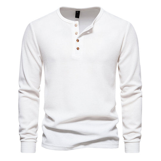 Herren Langarm-Henley-Shirt mit strukturiertem Oberflächenmuster und praktischen Knopfdetails R&B