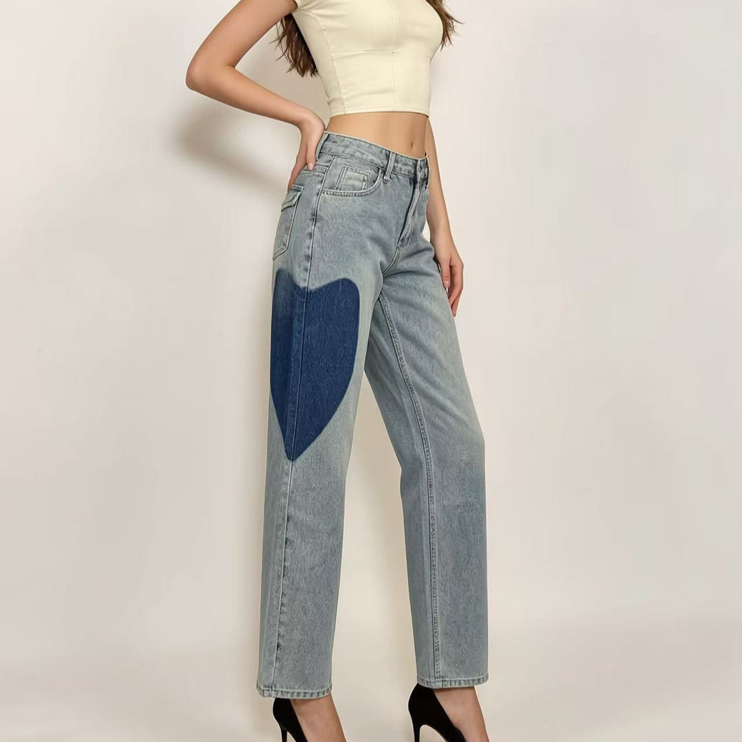 Damen weit geschnittene Denim-Jeans mit einzigartigen Farbakzenten R&B