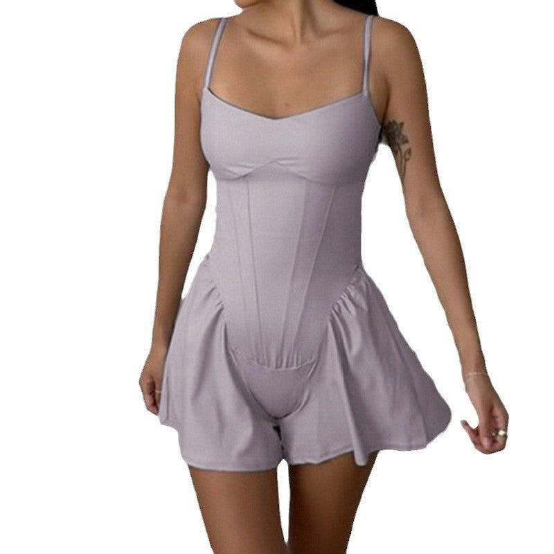 Damen figurbetontes Yogakleid mit verstellbaren Trägern und fließendem Saum R&B