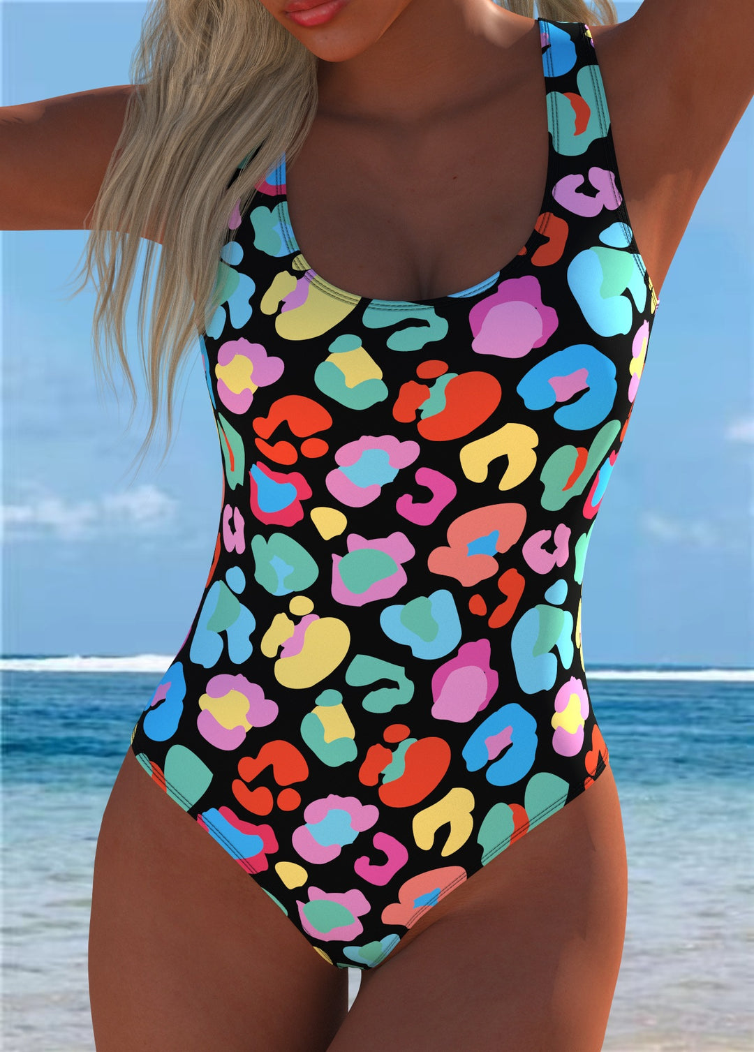 Damen Einteiler Badeanzug mit maritimem Streifen-Design und Anker-Muster R&B