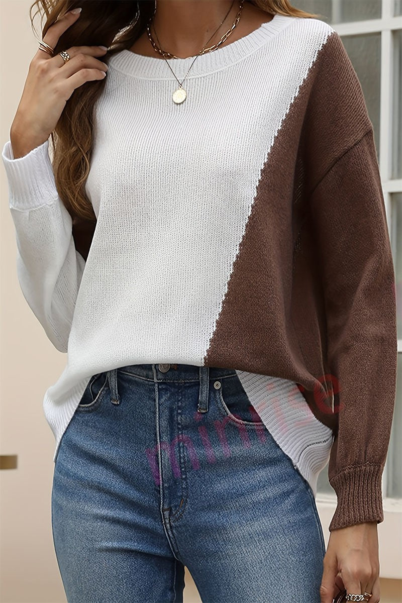 Damen modischer Pullover mit geometrischem Design und Rippstruktur R&B