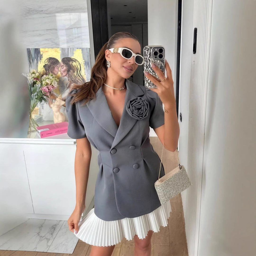 Damen eleganter Blazer mit Puffärmeln und floralem Detail R&B