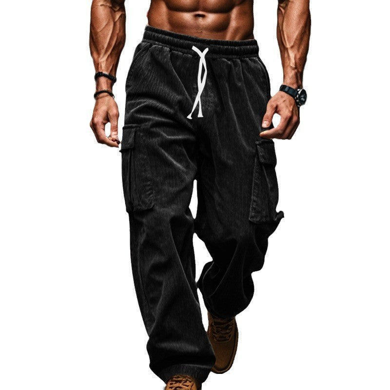 Herren nan lockere Cord-Cargo-Hose mit elastischem Tunnelzugbund, aufgesetzten Klappentaschen und entspannter Silhouette R&B