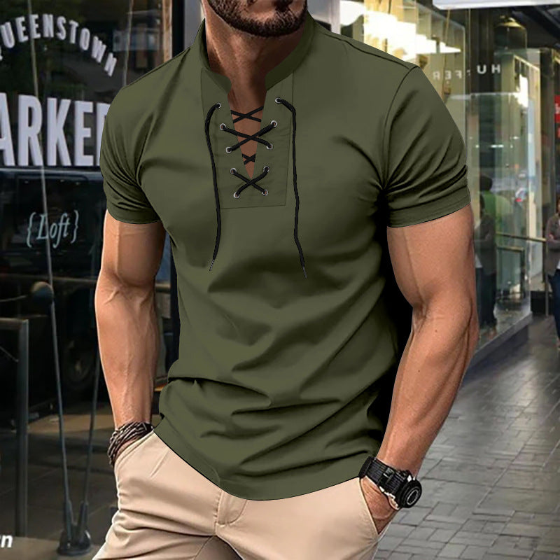 Herren lässiges Poloshirt mit Schnürung R&B