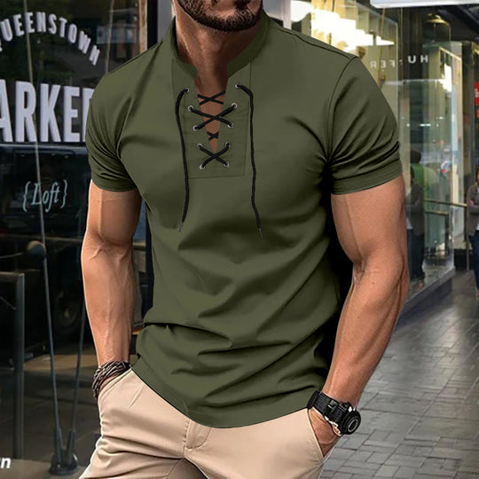 Herren lässiges Poloshirt mit Schnürung R&B